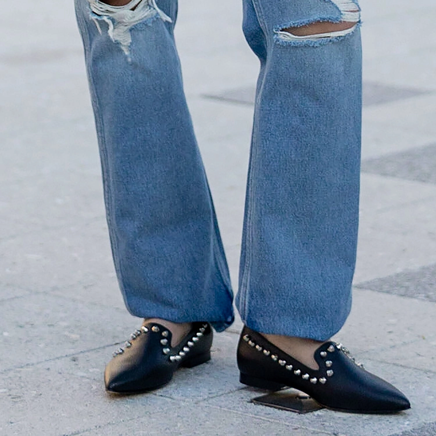 Celeste Loafer Black Pebbled Leather Studded Slip On Italy Gucci Crocodile Loafers