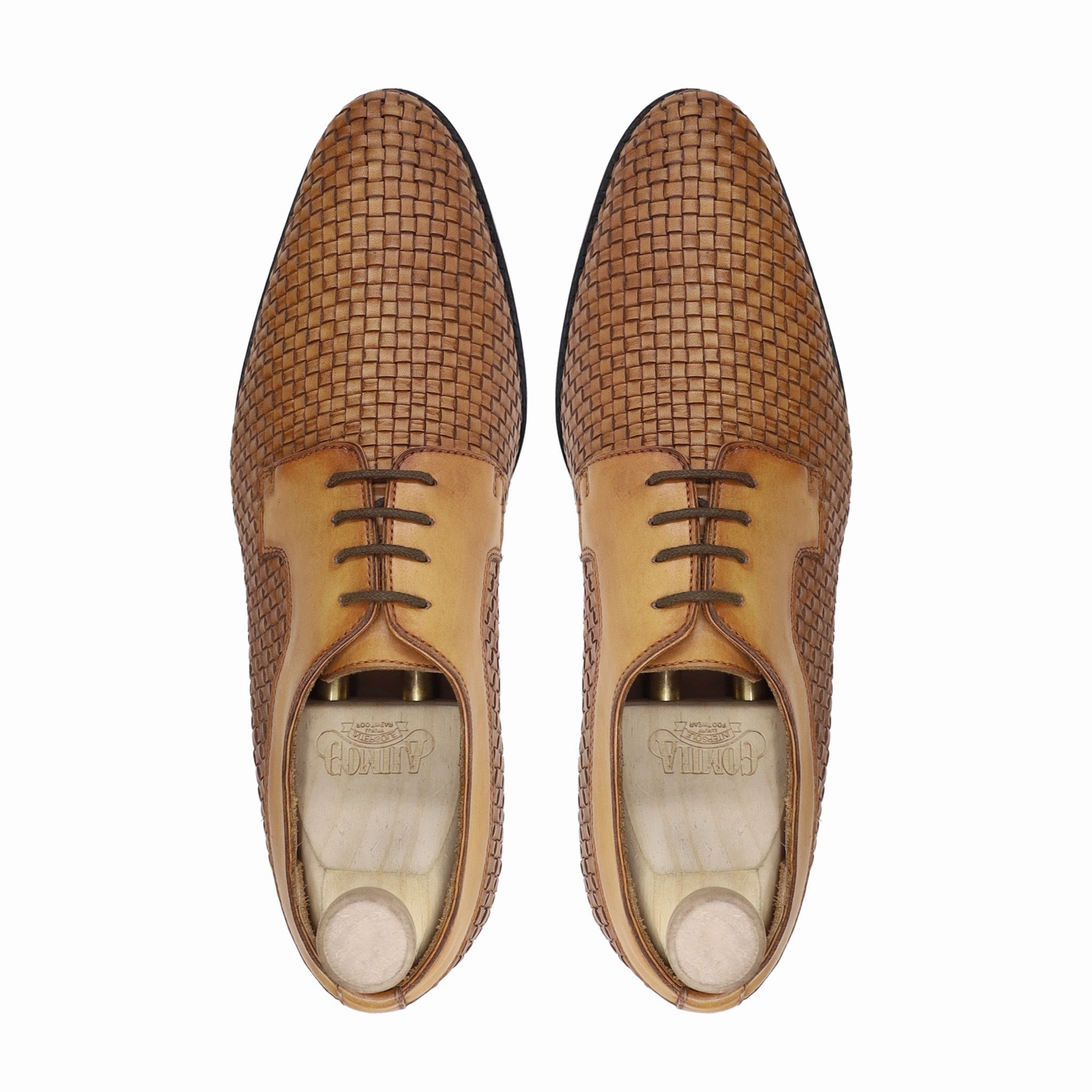 Bucks Vs Oxfords Svasto - Men's Yellow Calf and Hand Woven Calf Leather Derby Shoe