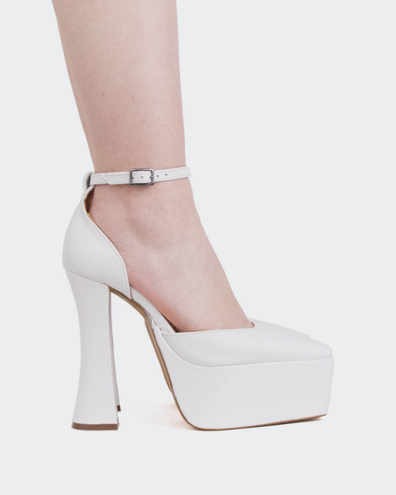 Cabaret White Leather/Cuir Blanc Dr Martens Eviee Leather Mary Jane Heeled Shoes