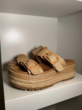 Madeline Satin Mary Jane Shoes Tan Platform Sandals