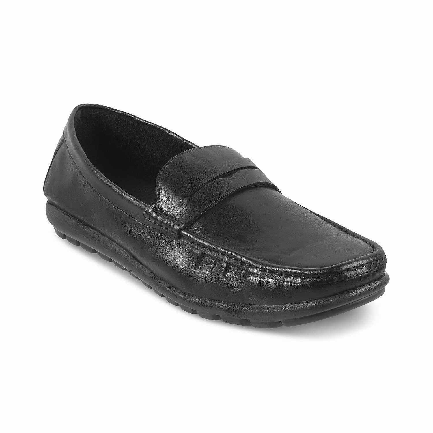 The Argento Black Men's Leather Loafers Tresmode Lug-sole Loafers
