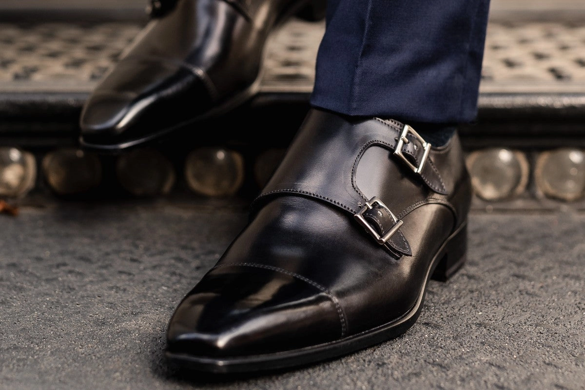 The Burton Double Monk Strap - Nero Two Tone Oxford Brogues
