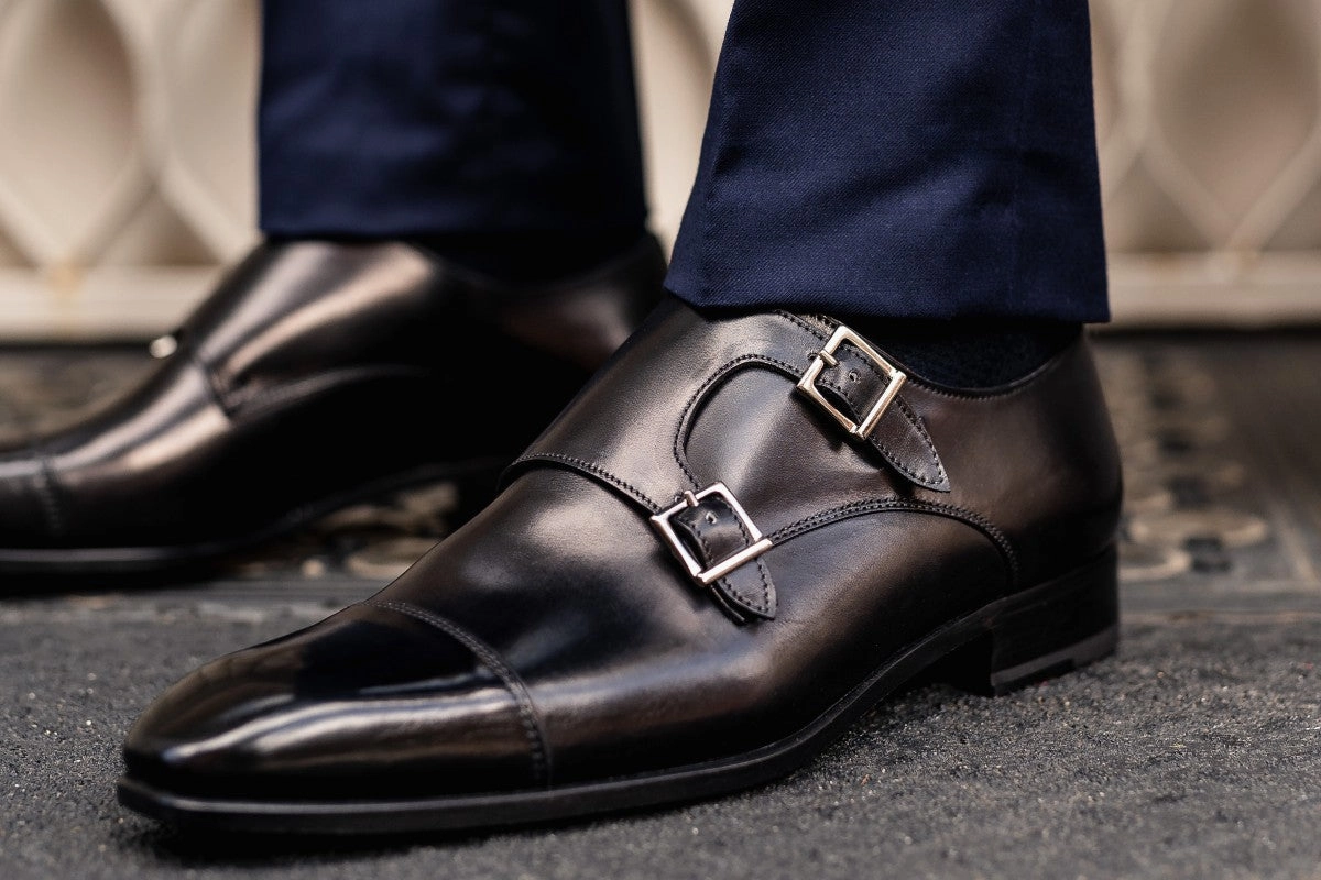 The Burton Double Monk Strap - Nero Kelvin Ii Arcadia Leather Brogue Shoes