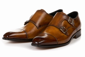 Brown Brogues The Burton Double Monk Strap - Tobacco