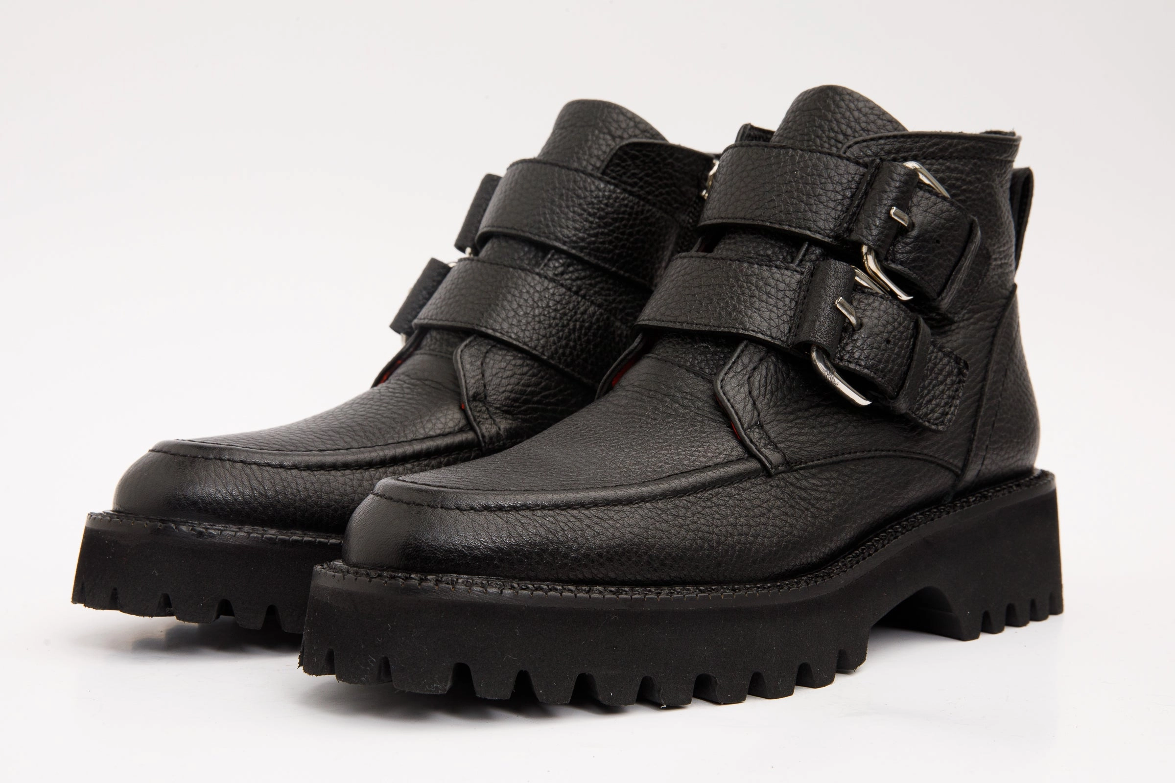 The Harry Black Leather Double Monk  Ankle Women  Boot Final Sale! Frank Wright Brogues