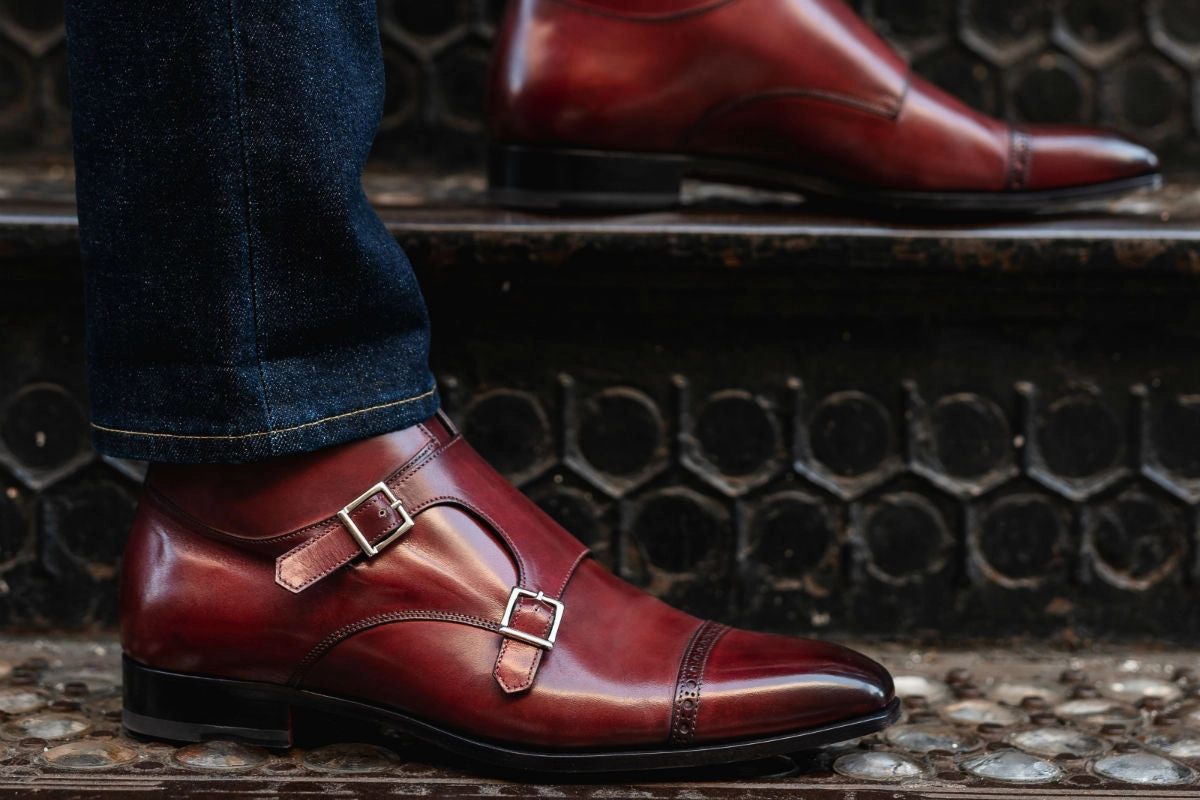 Oxblood Brogues The Heston Double Monk Strap Boot - Oxblood