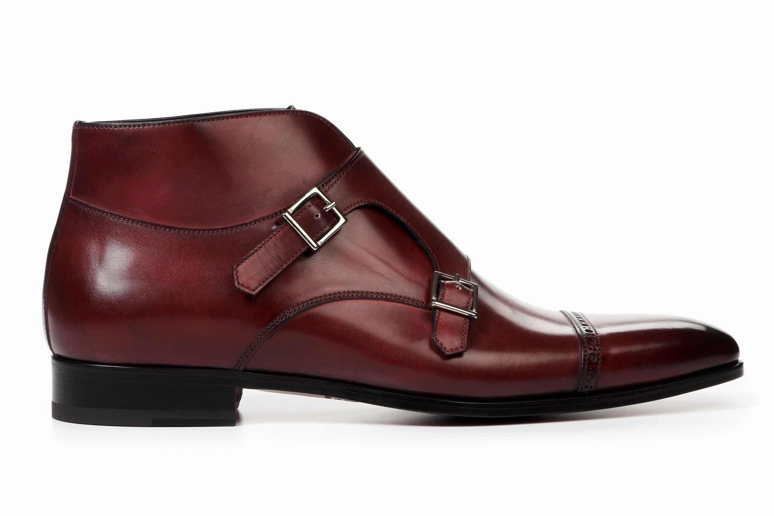 The Heston Double Monk Strap Boot - Oxblood American Classic Kneeland Brogue Cap Toe Oxford