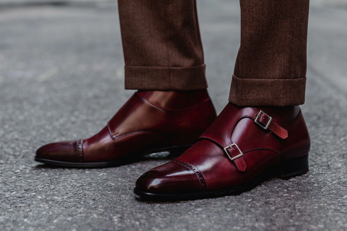 Brogue Desert Boots The Heston Double Monk Strap Boot - Oxblood