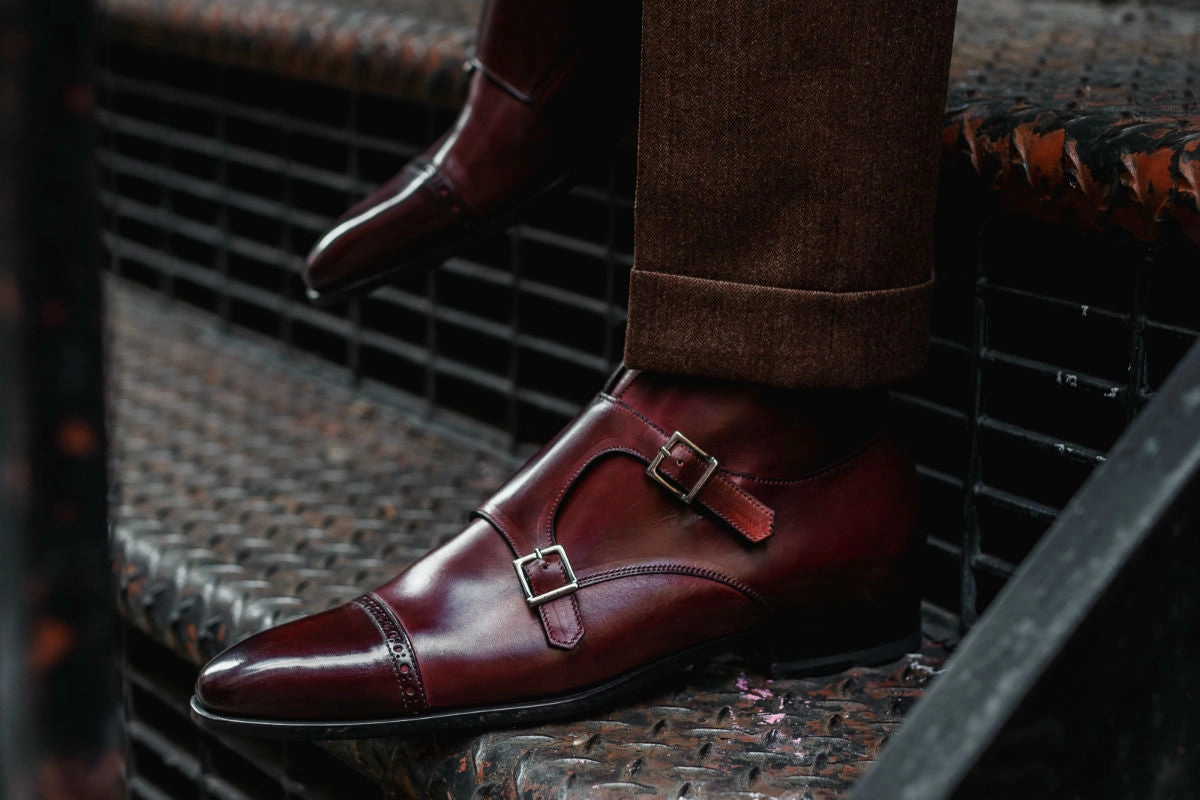 Leather Brogues Uk The Heston Double Monk Strap Boot - Oxblood