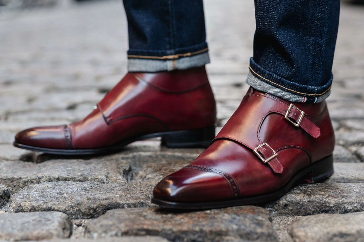 The Heston Double Monk Strap Boot - Oxblood English Brogues Brands