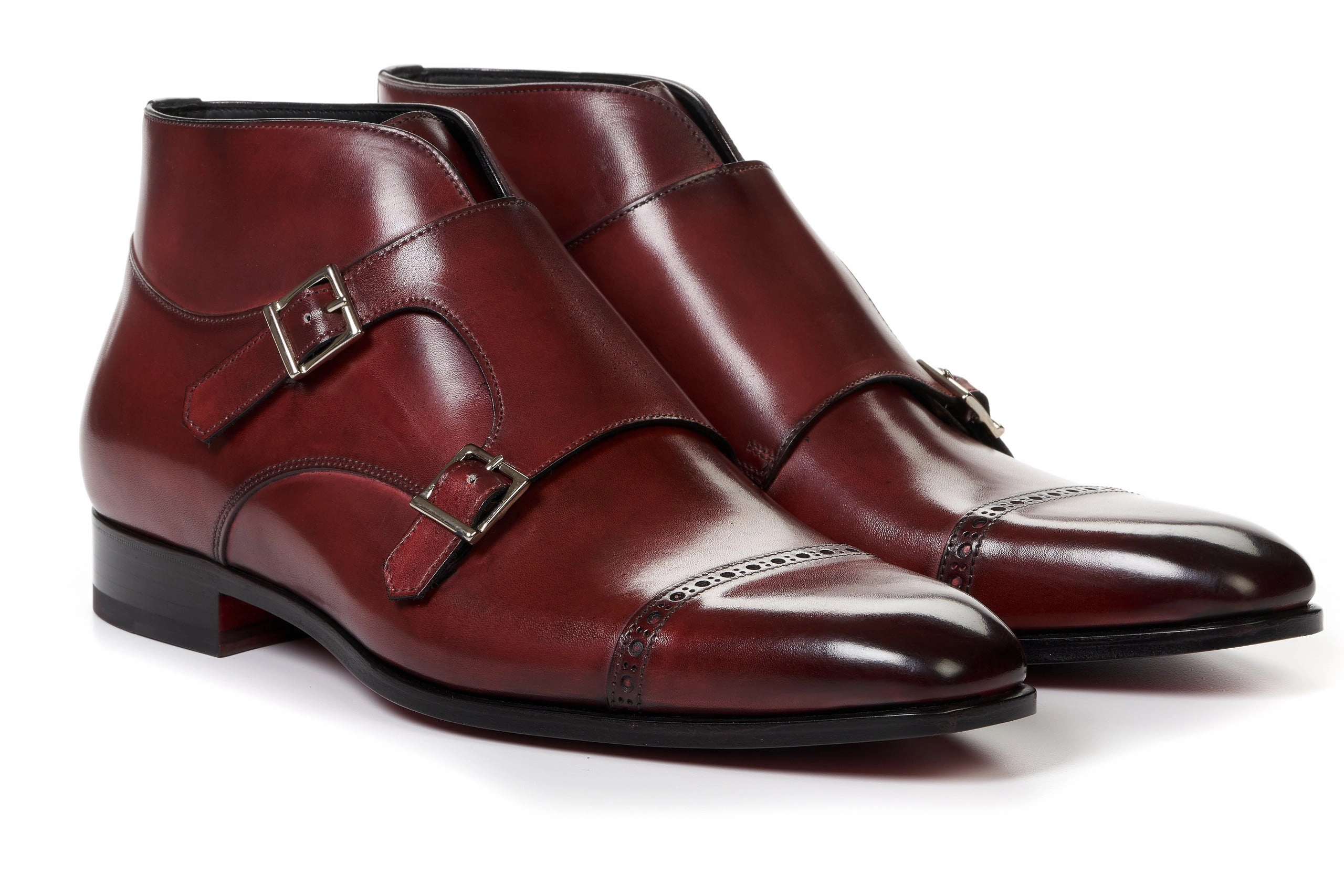 Di Bianco Brogues The Heston Double Monk Strap Boot - Oxblood