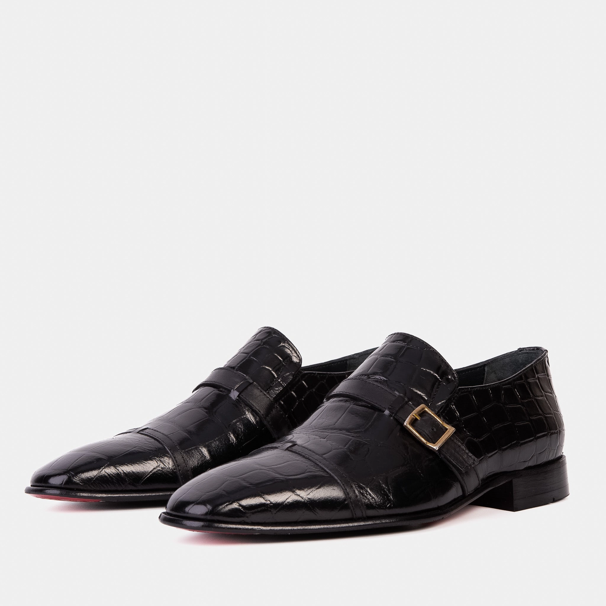 The Strat Single Monk Strap Cap Toe Black Leather Handmade Men Shoe Utah Brogue Ii Over Shoe M9 W10 Black