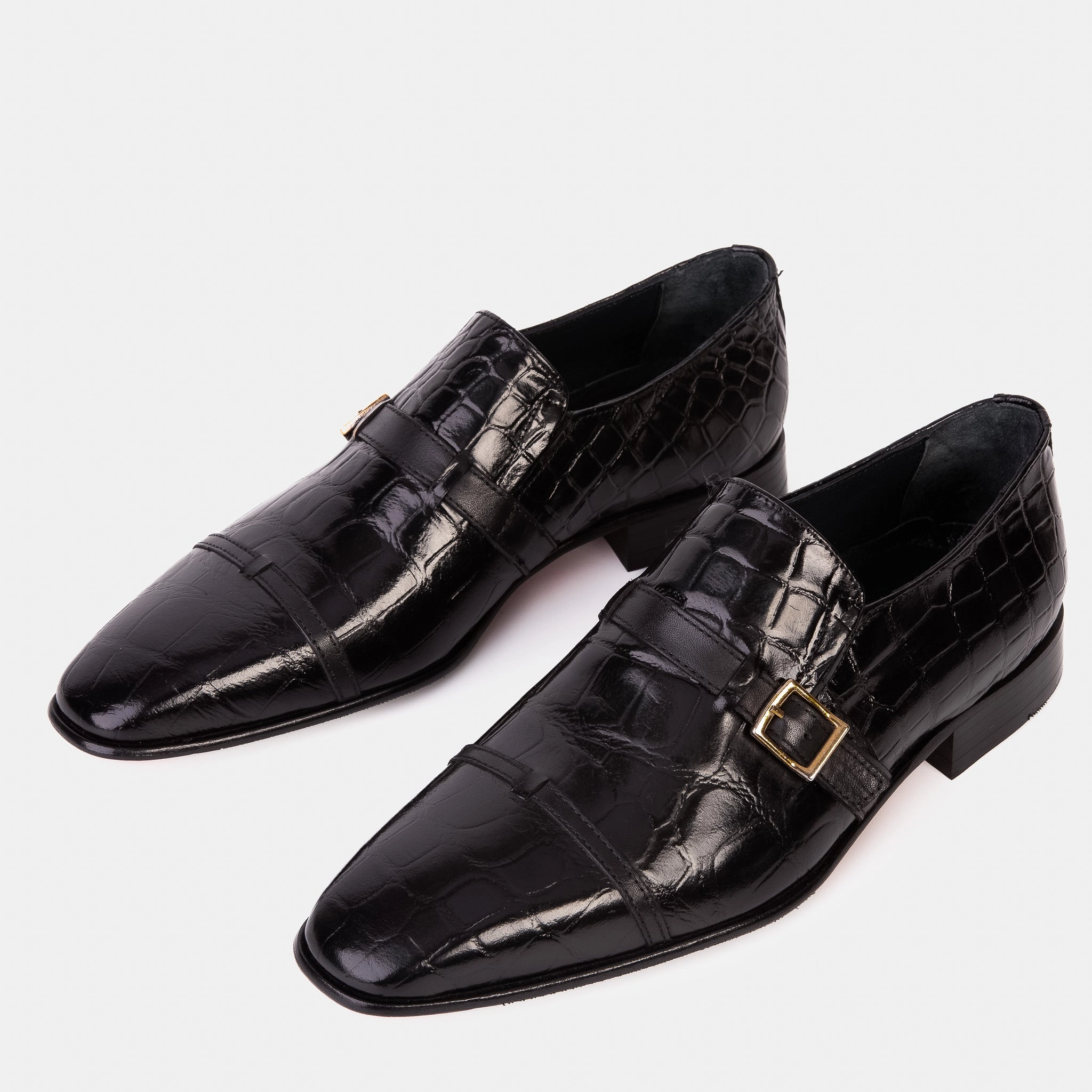 The Strat Single Monk Strap Cap Toe Black Leather Handmade Men Shoe Ebay Brogue Shoes