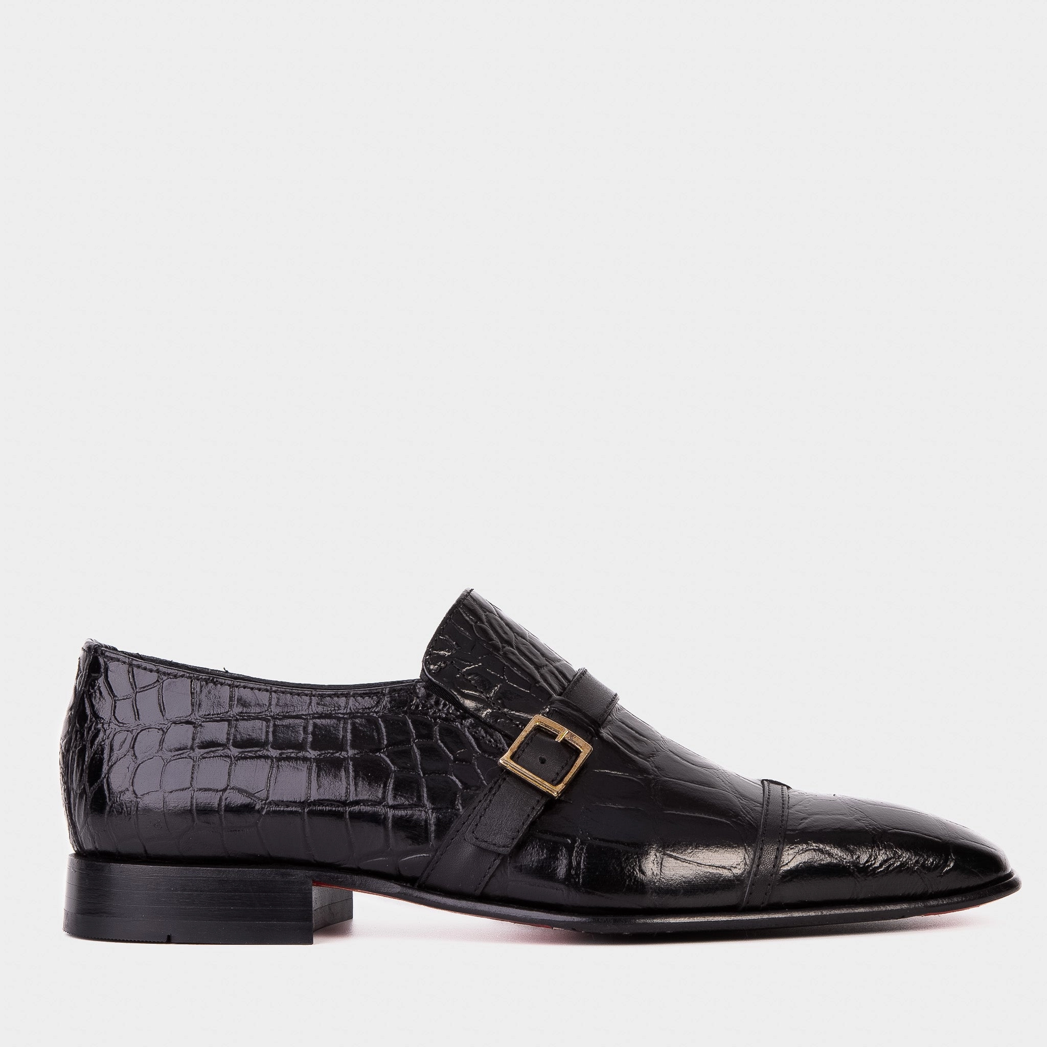 The Strat Single Monk Strap Cap Toe Black Leather Handmade Men Shoe Modern Brogues