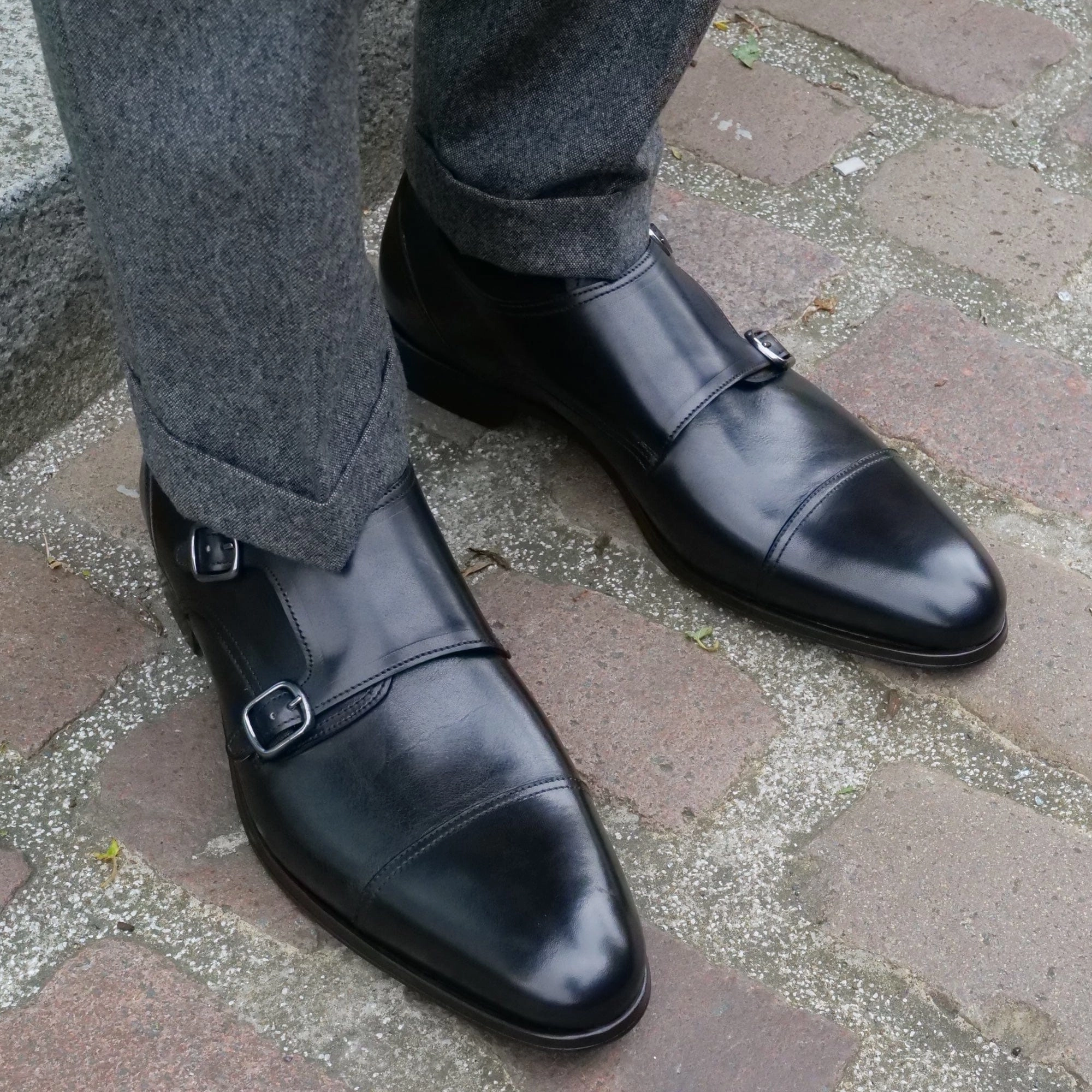Full Brogue Features Bourne Monk Strap Black