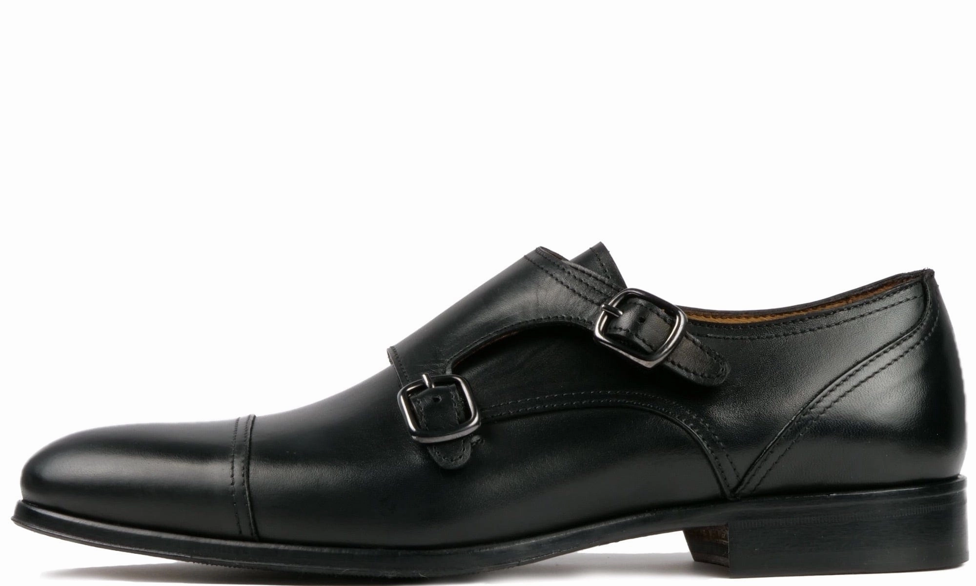 Bourne Monk Strap Black Brogue Cap Toe