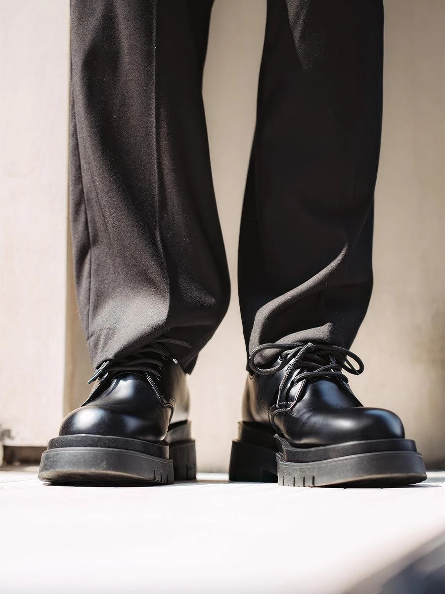 Retro Style Thick Sole Derby Shoes Vegan 1461 Gloss Lace Up Shoes