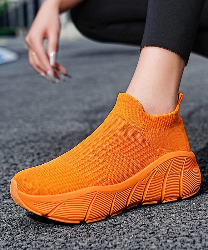 Flat Pointed Mary Jane Shoes Orange Elastic Fabric Platform Sport Shoes For Women TP025