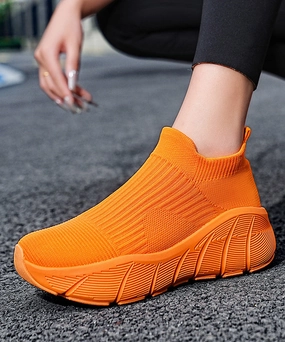 Orange Elastic Fabric Platform Sport Shoes For Women TP025 Mary Jane Shoes Short Heels