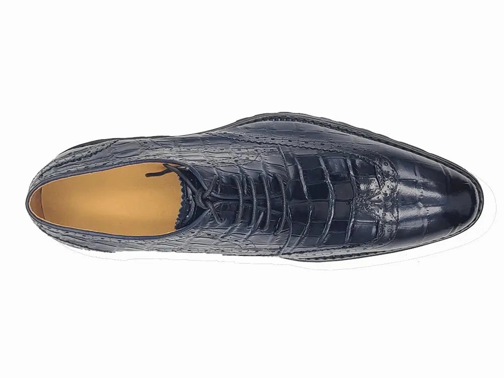 Brown Suede Oxford Shoes Blucher Style Alligator Embossed Oxford