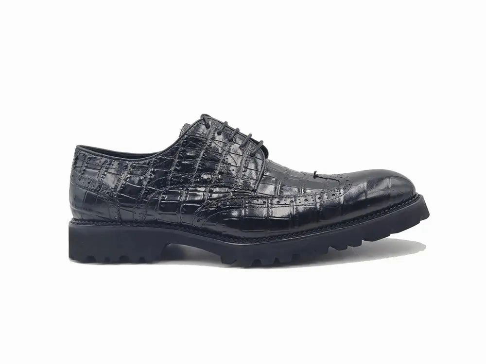 Blucher Style Alligator Embossed Oxford Leather Cap Toe Oxfords