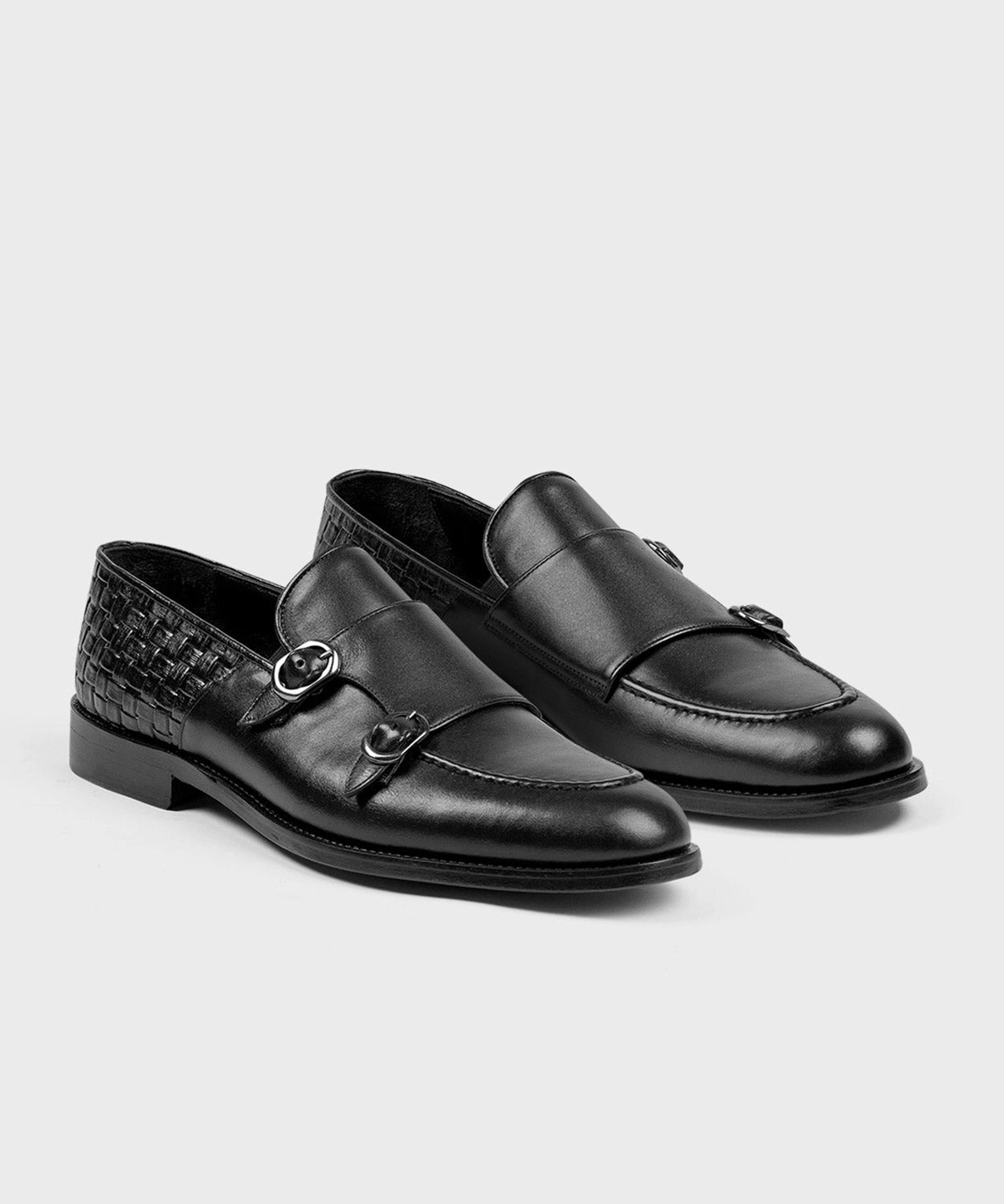 Stud Trim Brogues Black Double Monk