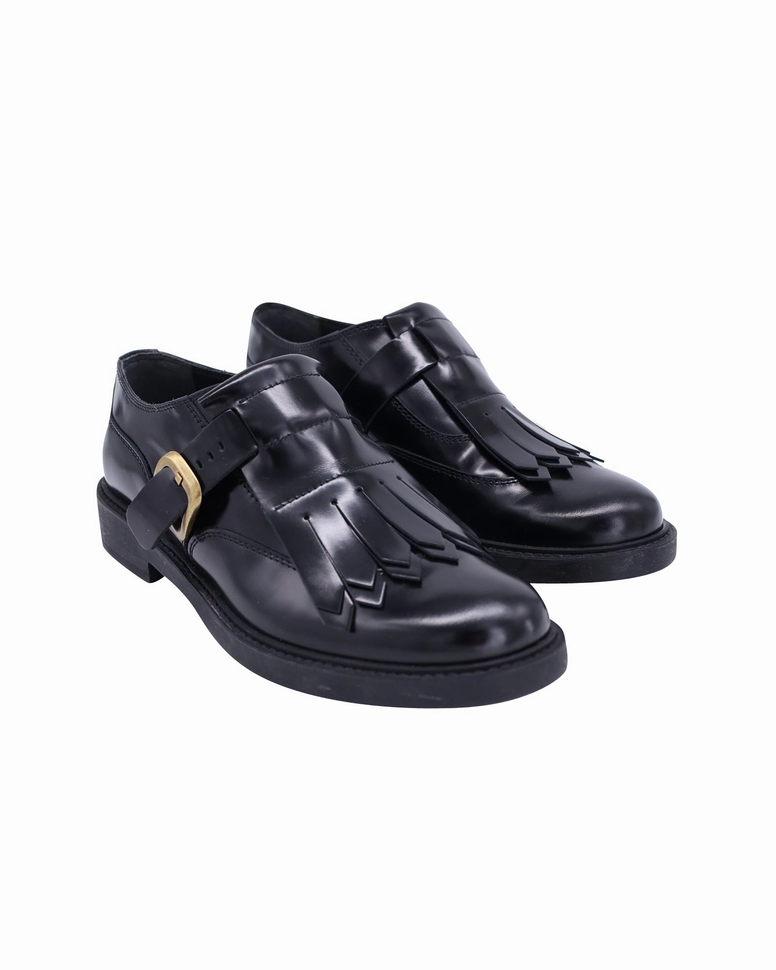 Brogue Detailing Tod's Monk Strap Shoes in Black Leather
