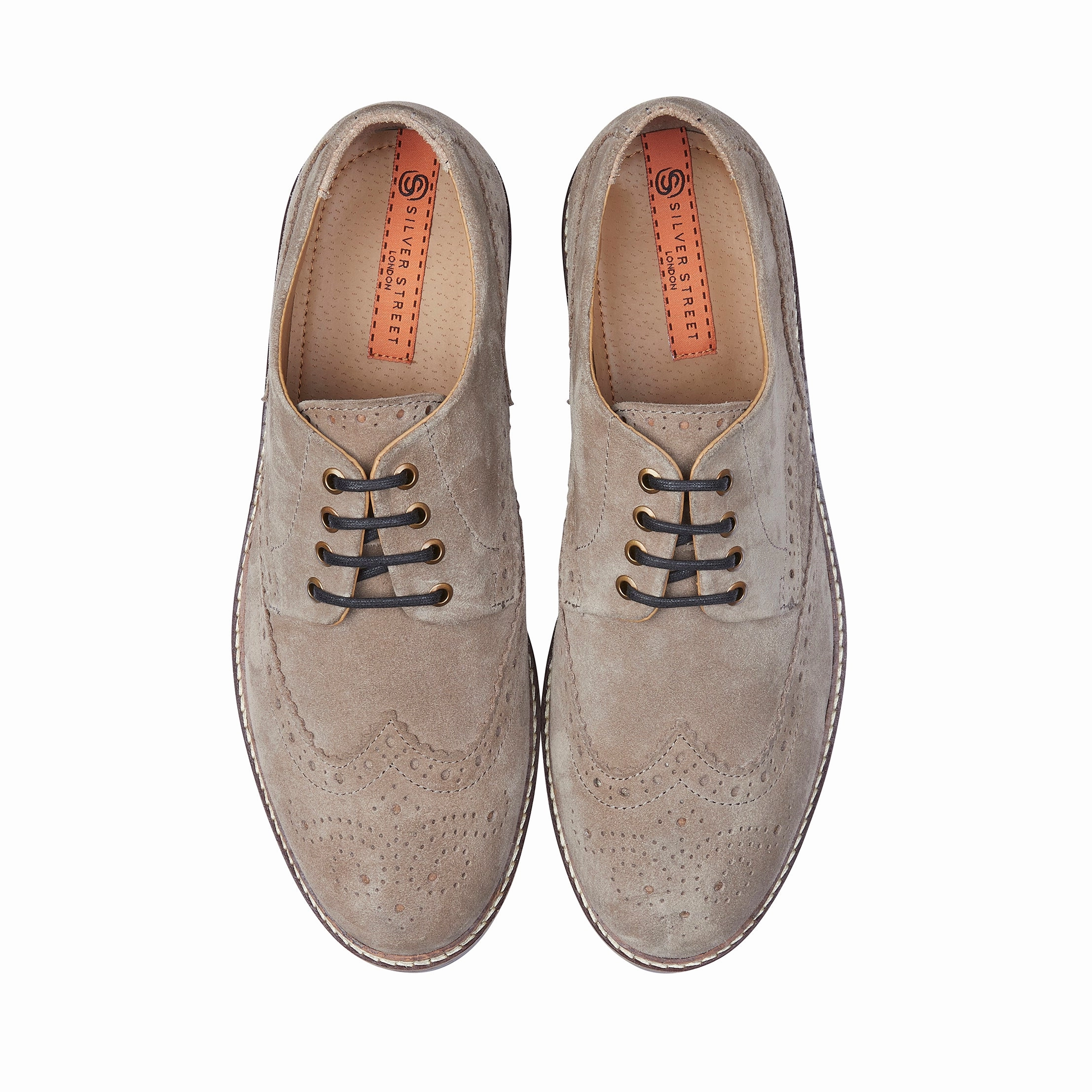 Size 14 Brogues Tooting Suede Leather Smart Casual Brogue Shoes - Grey