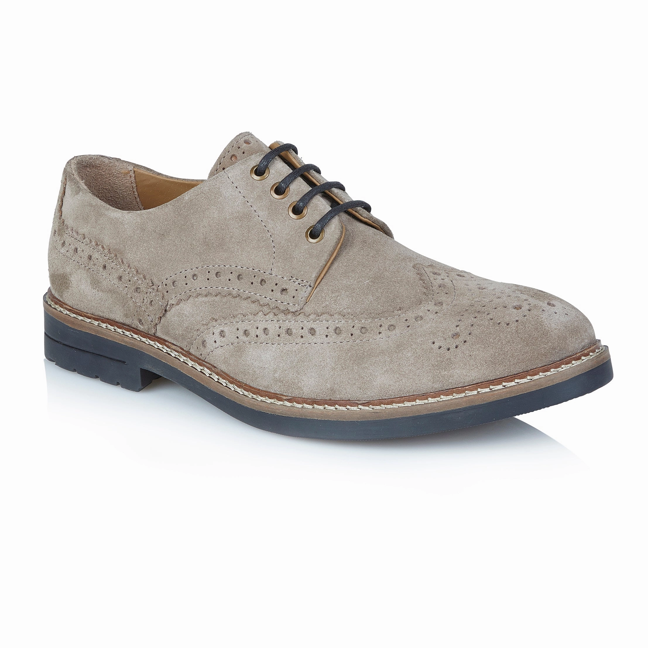 Tooting Suede Leather Smart Casual Brogue Shoes - Grey Brogue Boots Brown