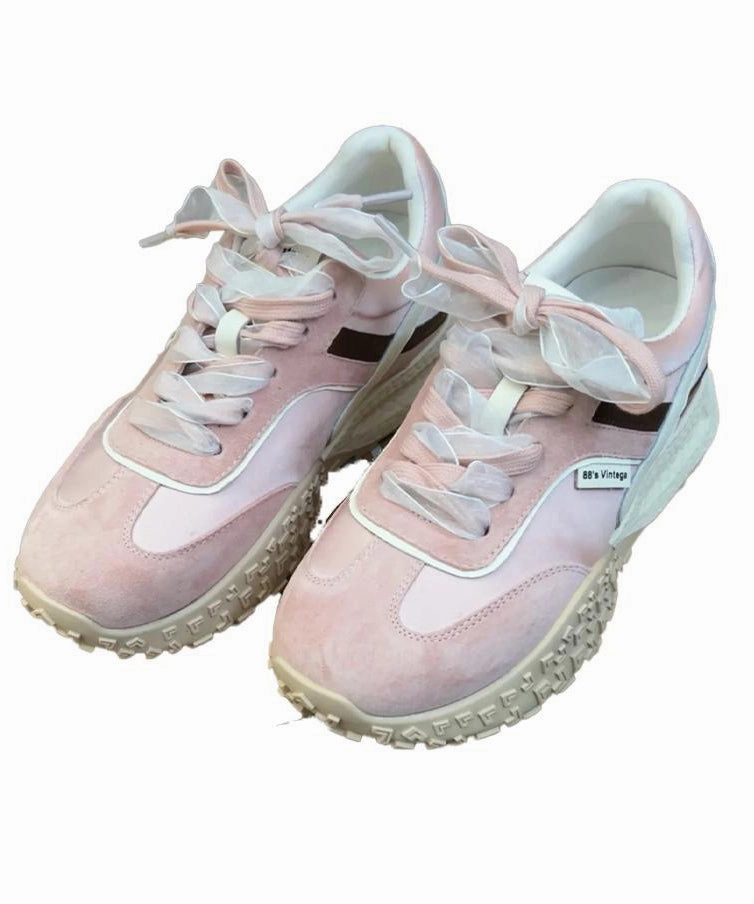 Mid Heel Mary Jane Shoes Casual Red Faux Leather Platform Flat Feet Shoes Splicing Lace Up YC032