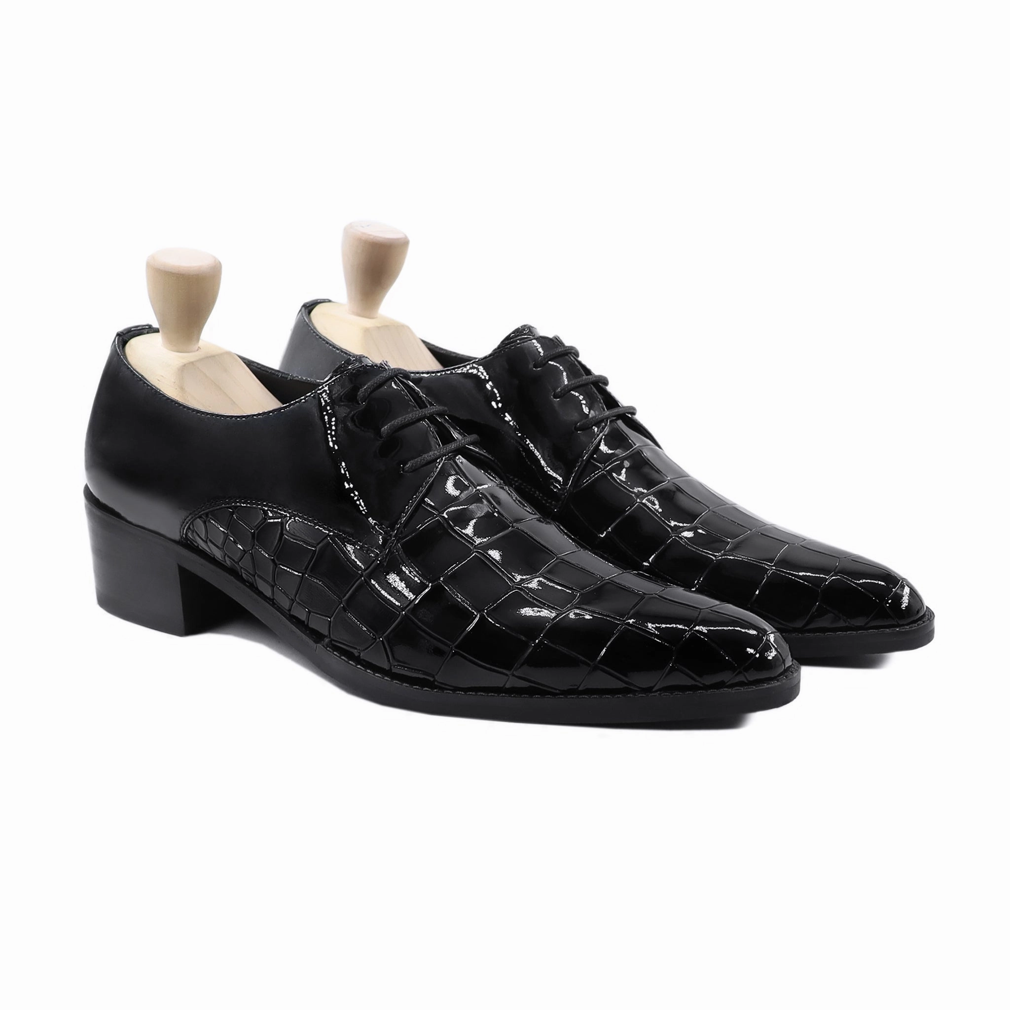 Berry - Men's Black Patent Leather Derby Shoe Lace Up Wide Vegan Shoes