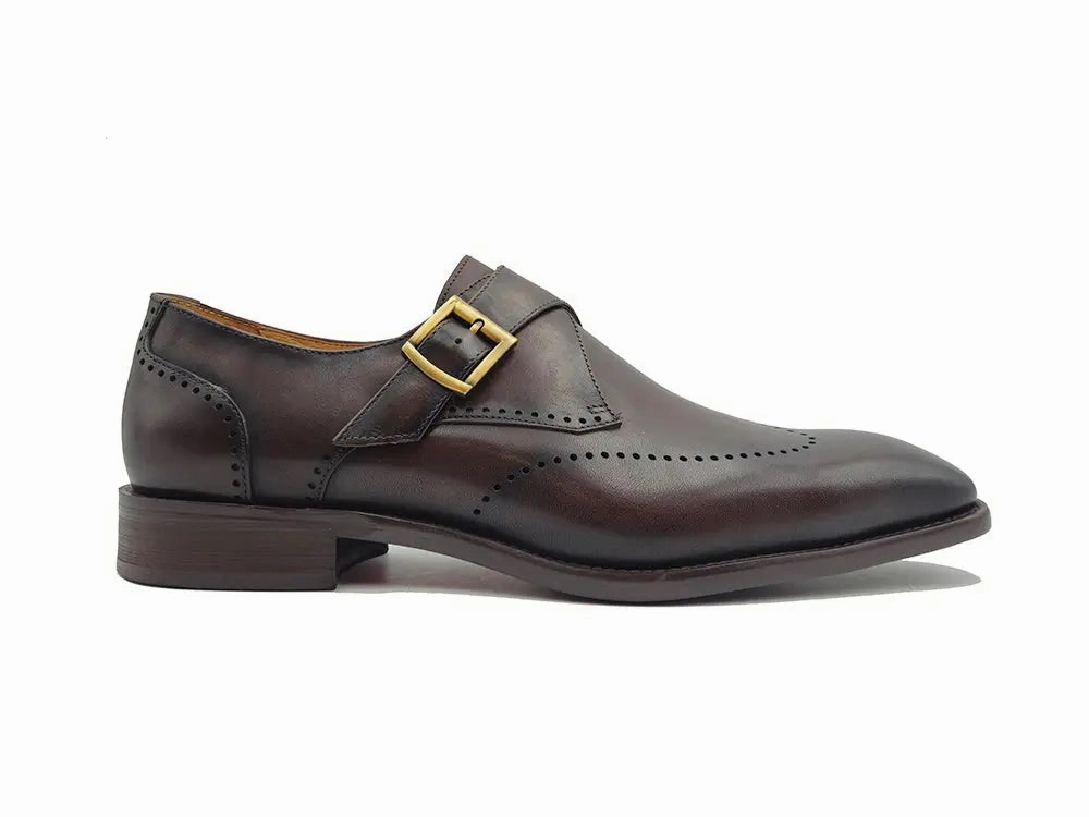 Brown Tan Brogues Calfskin Single Monk Loafer