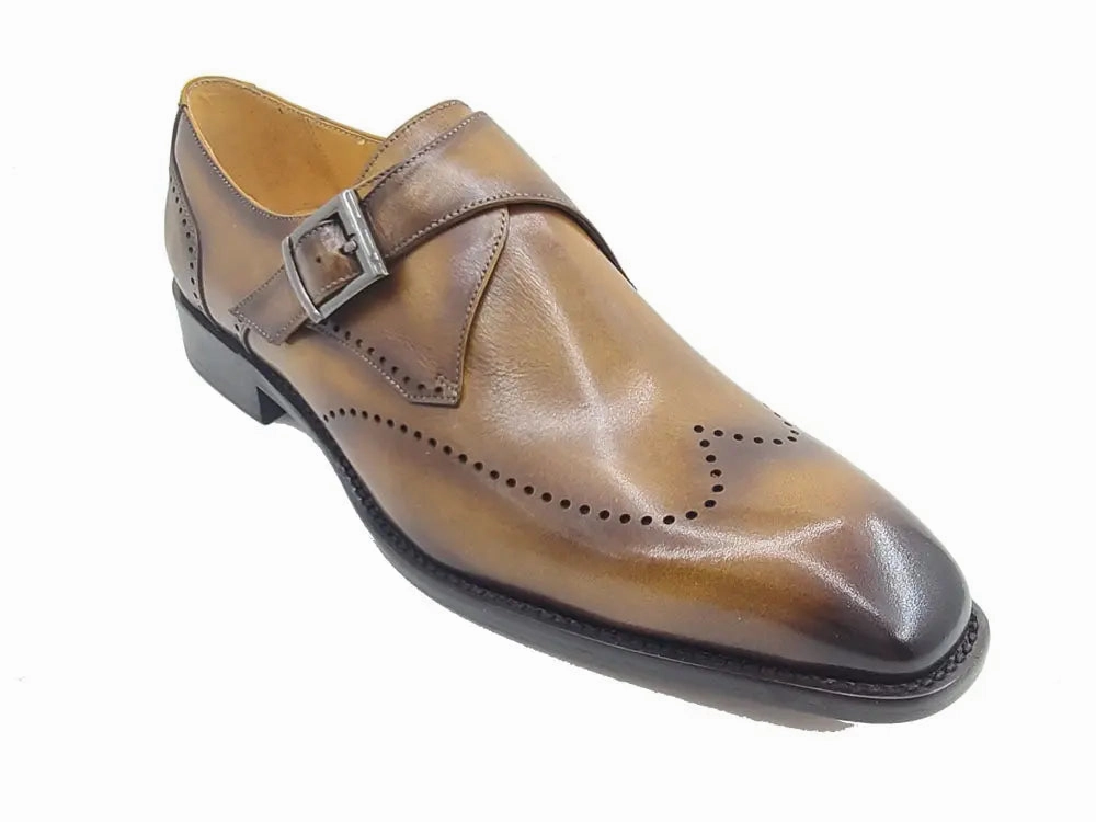 Calfskin Single Monk Loafer Brogues Real Leather Shoes