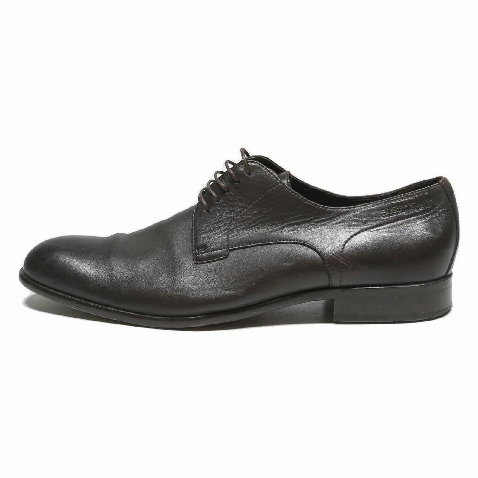 BOSS Derby Mens Leather Shoes Black UK 10.5 Classic Formal Smart Footwear Velvet Lace Up Shoes