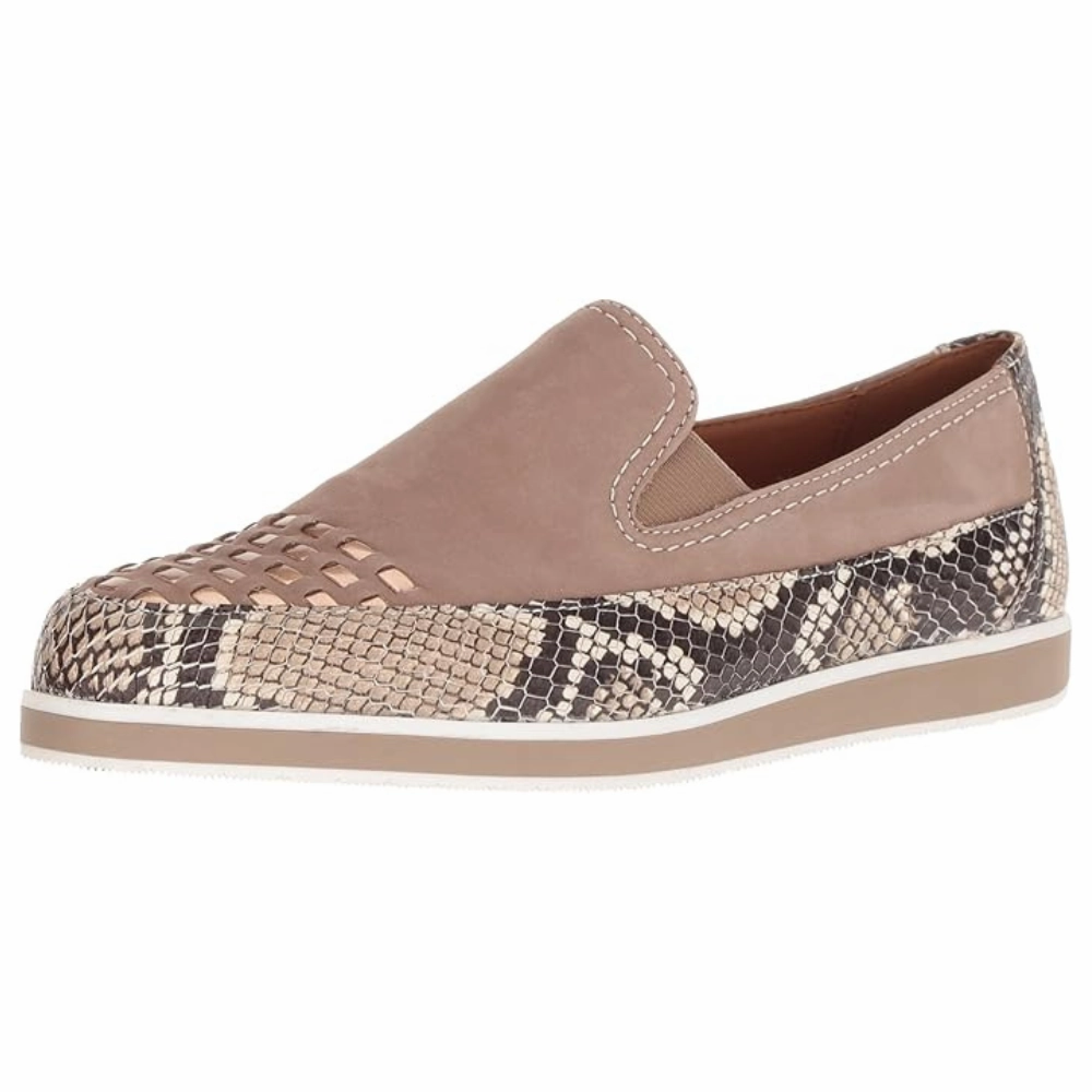 Ara Laurel Taupe Snake Combo Loafer (Women's) Suede Leather Loafers