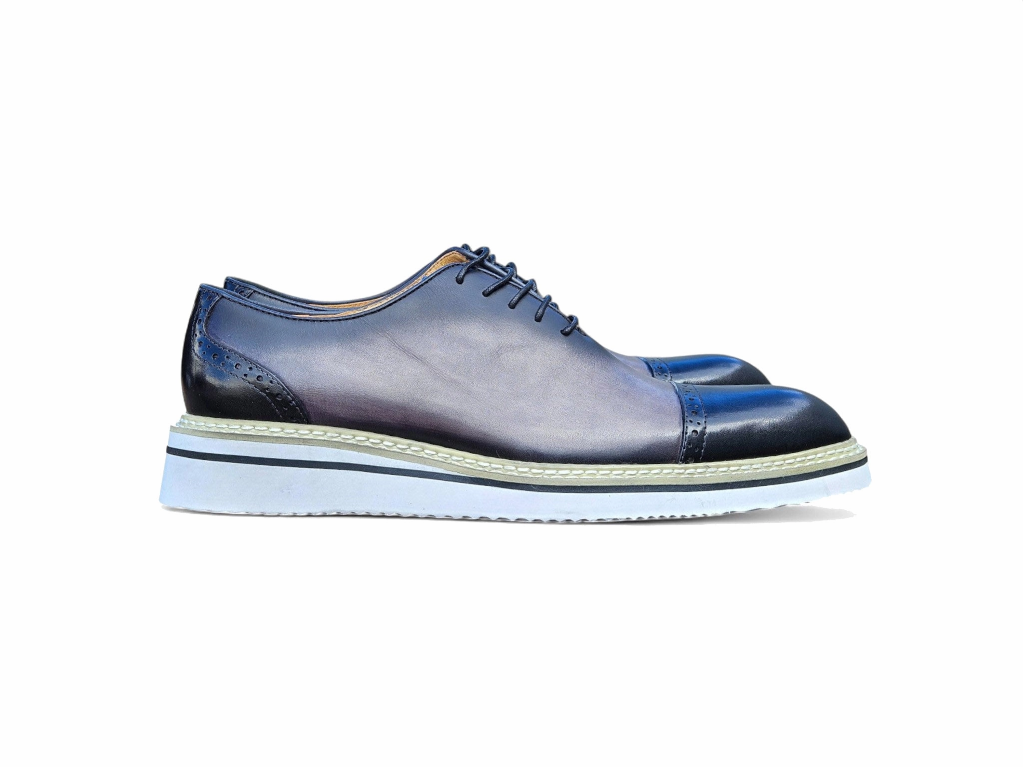 Two Tone Cap toe Calfskin Oxford Sneakers That Look Like Oxfords