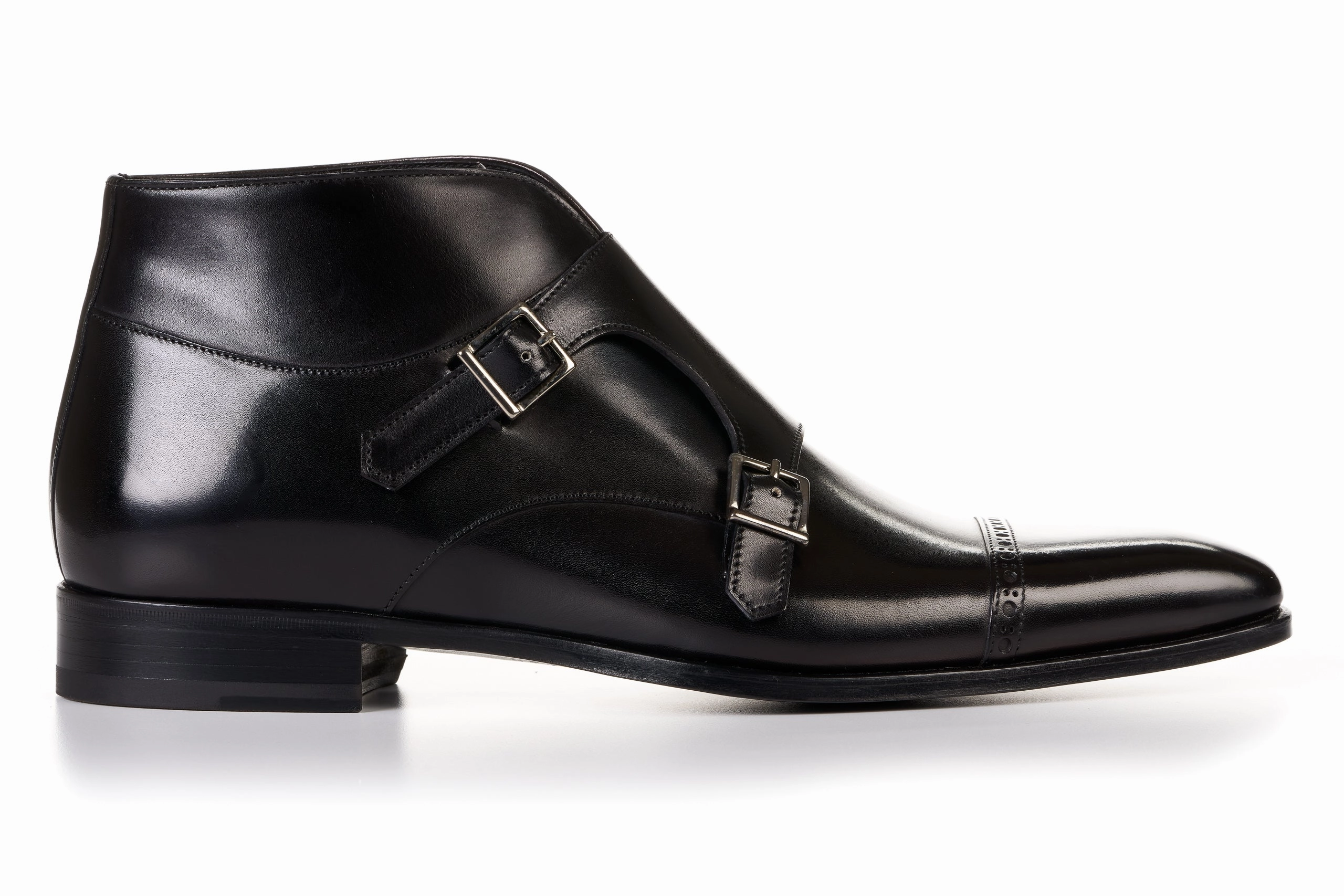 Men In Brogues The Heston Double Monk Strap Boot - Nero
