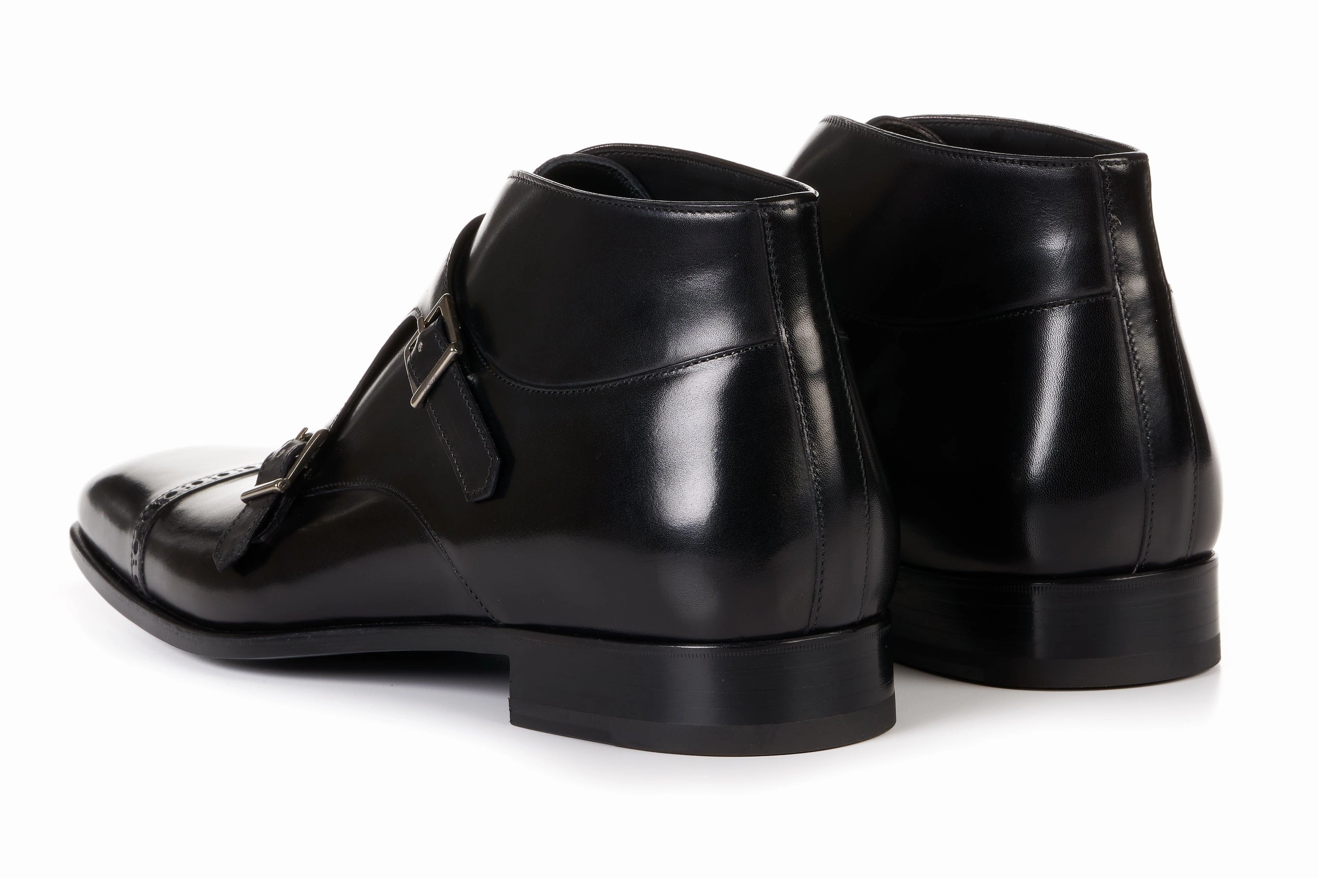 Heels And Brogues The Heston Double Monk Strap Boot - Nero