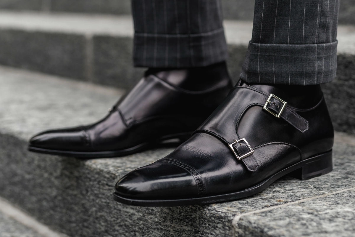 Brown White Brogues The Heston Double Monk Strap Boot - Nero