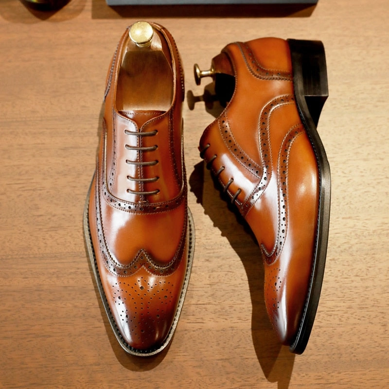 Brogue Slip On Boots West Louis Formal Genuine Leather Business-Men Brogue Oxford Shoes