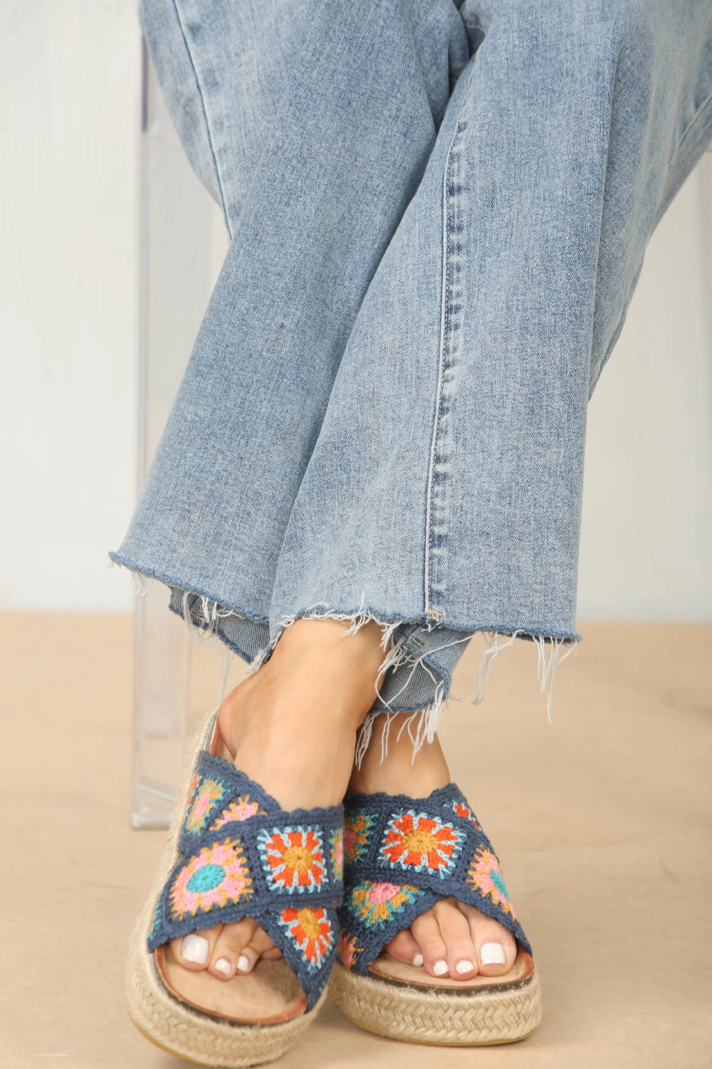 NAVY CROCHET DETAIL CROSS STRAP PRINTED SANDALS Merrell Mary Jane Shoes Uk