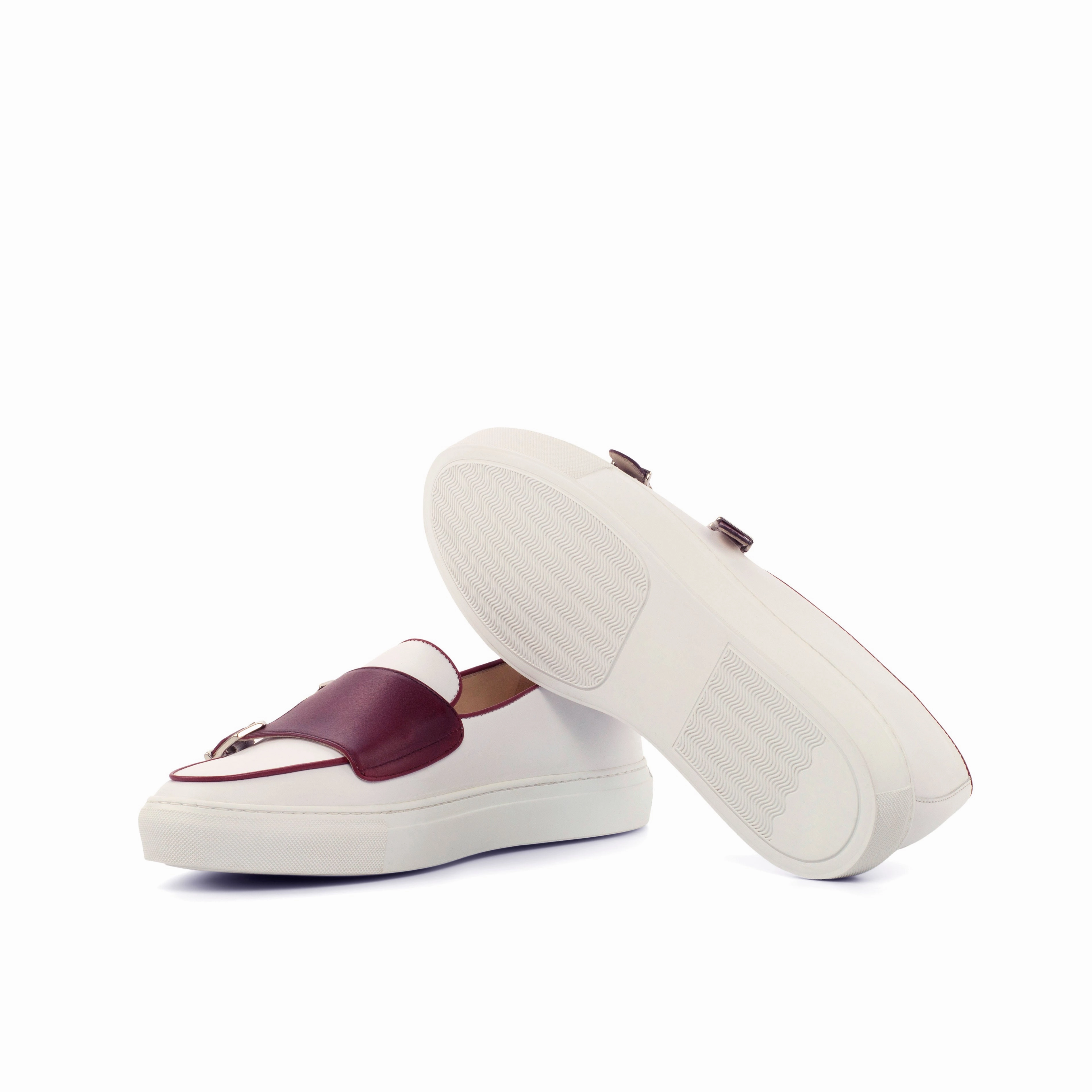 Oxfords And Brogues White & Burgundy Nappa Double-Monk Sneakers