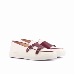 White & Burgundy Nappa Double-Monk Sneakers Tassel Brogue