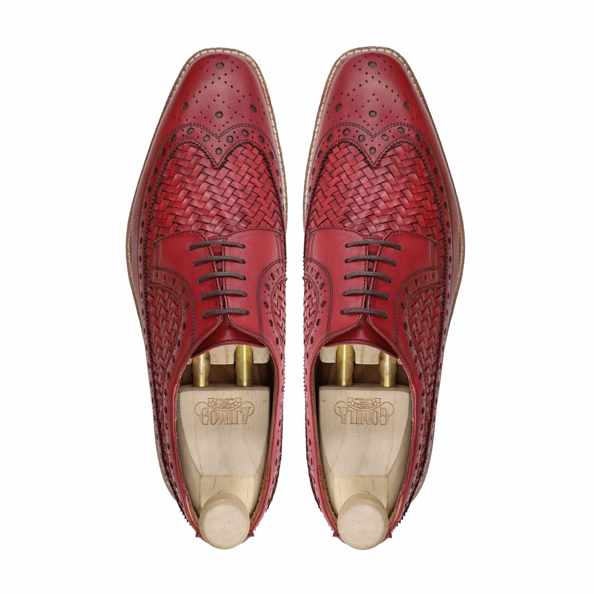 Oxford Top Waneta - Men's Oxblood Calf and Hand Woven Calf Leather Derby Shoe