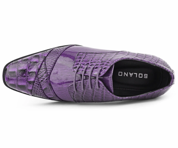 Bolano Bandit Men's Purple Croc Lace Up Dress Shoes Laced Up Shoes