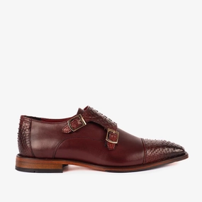 Red Leather Brogues The Bishkek Burgundy Leather Cap Toe Double Monk Strap Men  Shoe