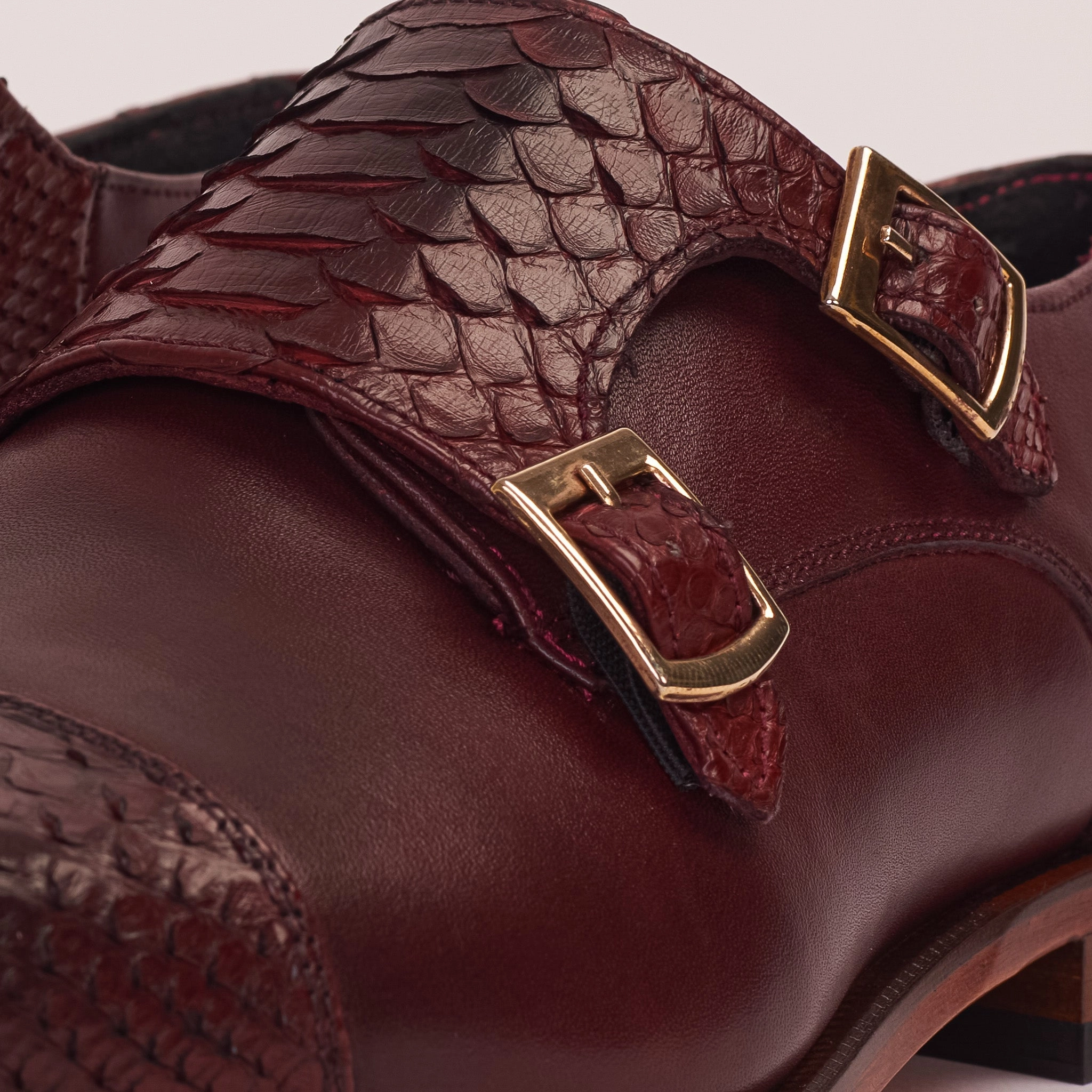 Leather Heeled Brogues The Bishkek Burgundy Leather Cap Toe Double Monk Strap Men  Shoe
