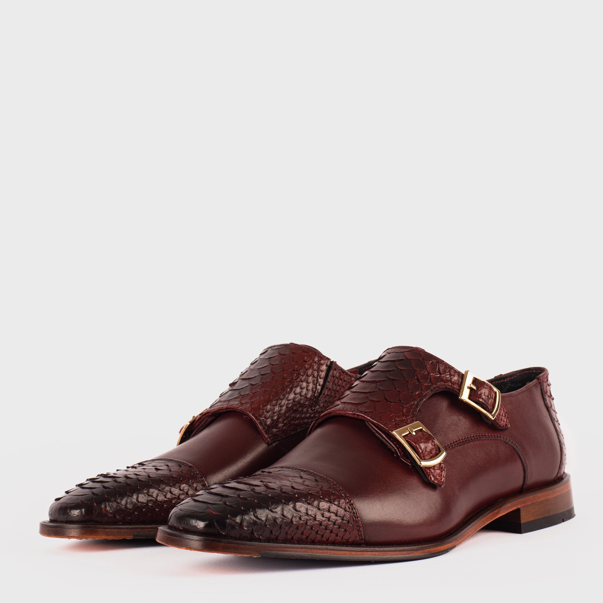Brown Brogues Trousers The Bishkek Burgundy Leather Cap Toe Double Monk Strap Men  Shoe
