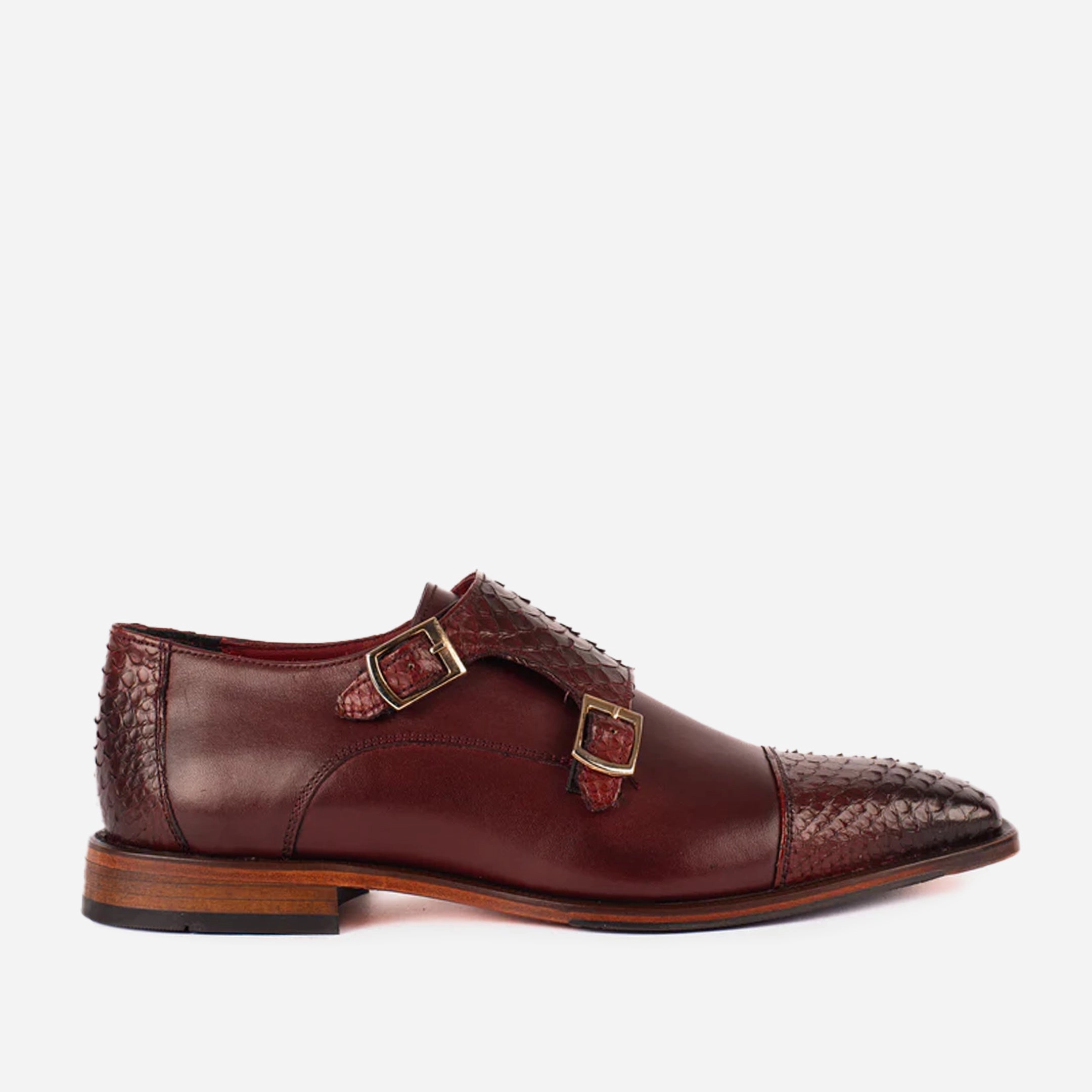 The Bishkek Burgundy Leather Cap Toe Double Monk Strap Men  Shoe Desert Brogues