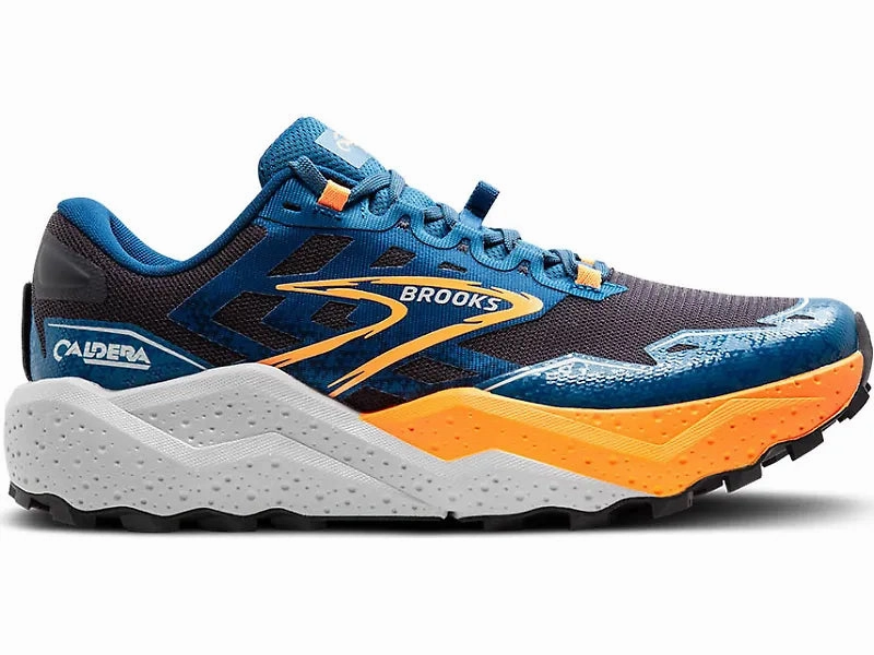 Men's Brooks Caldera 7, Ebony/Blue Sapphire/Orange, 10.5 D Medium Best Waterproof Trail Running Shoes
